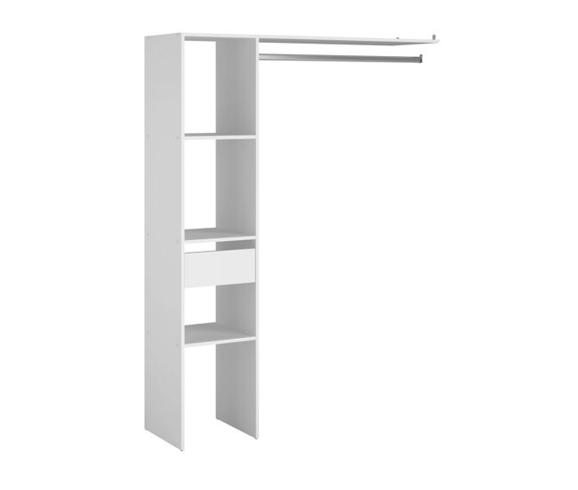 Camarim modular aberto personalizado para quarto em branco inclui módulo c com 3 prateleiras, 1 gaveta e barra 138x180 cm