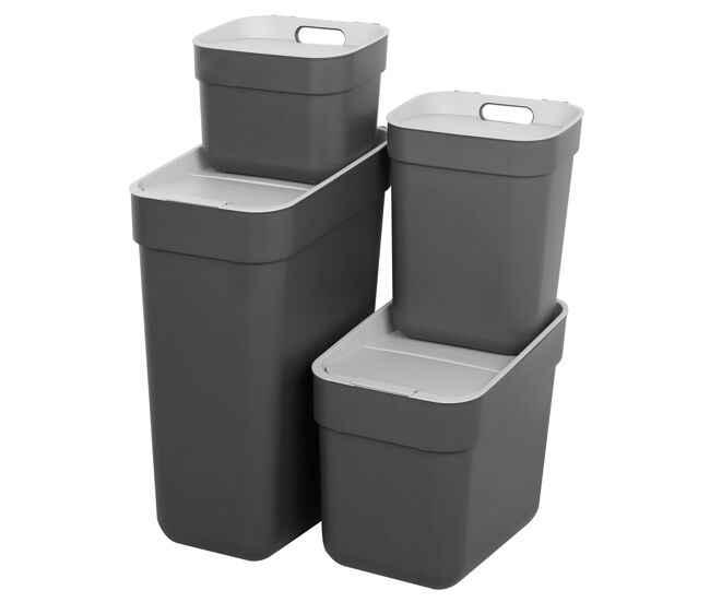 Curver pack 4 contentores de reciclagem ready to collect (30l + 20l + 10l + 5l) cinzento