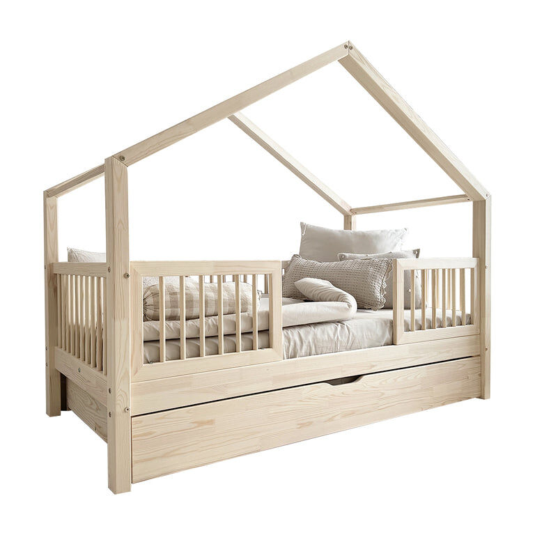 Cama de cabine 90x190 barreiras base de ripas e gaveta incluídas rosalie bois