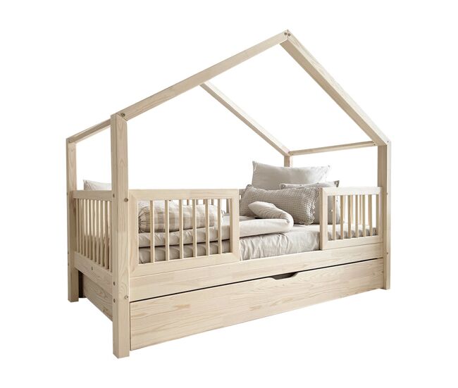Cama de cabine 90x190 barreiras base de ripas e gaveta incluídas rosalie bois