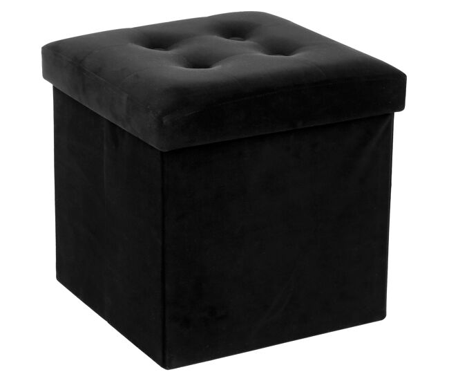 Pufe dobrável lysandre estilo contemporâneo em veludo preto com tampa 38x38 cm