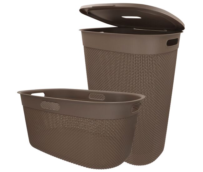 Curver pack cesto para roupa suja 45l + cesto com tampa 55l castanho