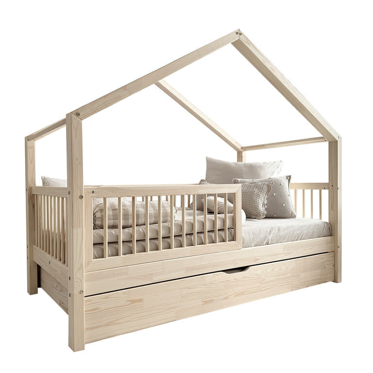 Cama de cabine 90x200 barreira base de ripas e gaveta incluídas rosalie bois