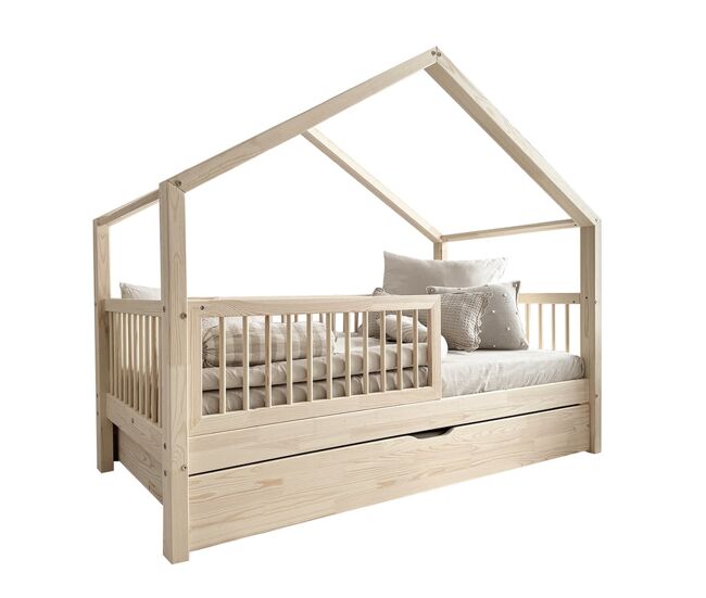 Cama de cabine 90x200 barreira base de ripas e gaveta incluídas rosalie bois