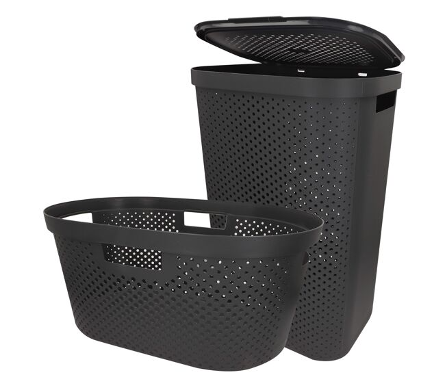 Curver pack cesto para roupa suja 40l + cesto com tampa 60l cinzento