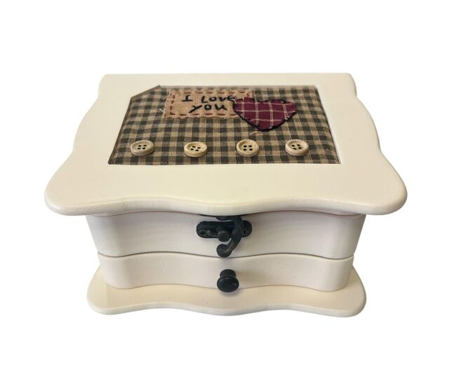Guarda-joias well home 'i love you' em madeira formato quadrado com espelho e gaveta