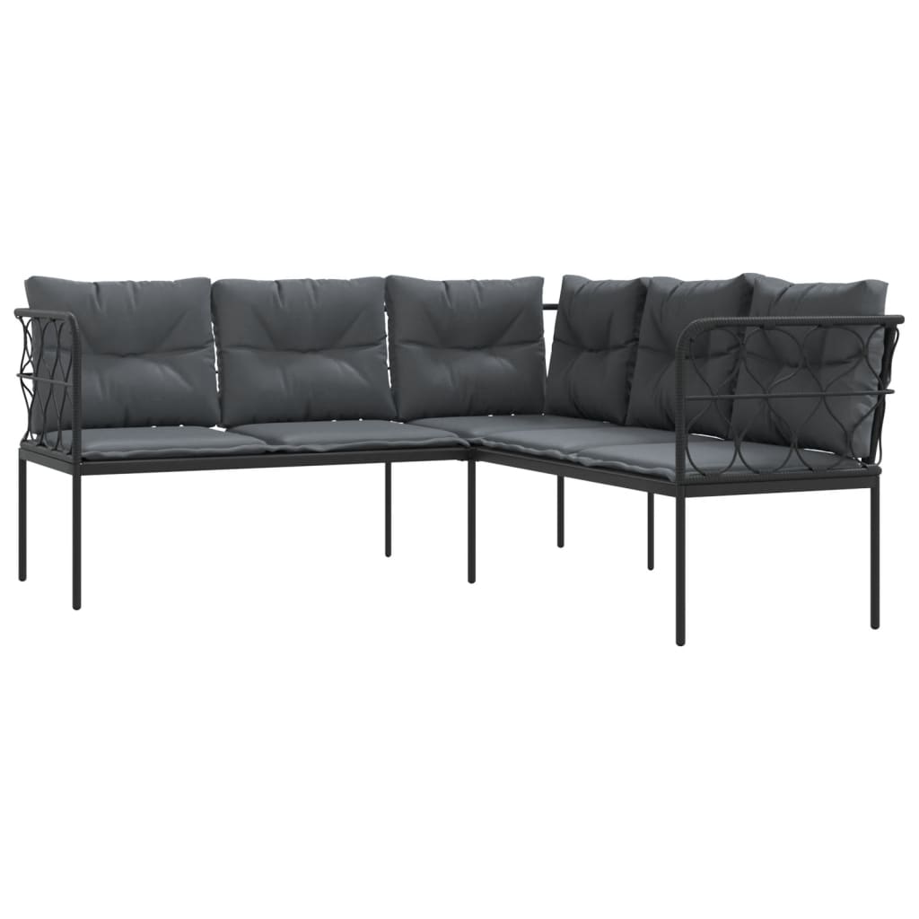 Vidaxl sofá de jardim c/ almofadões formato de l aço/textilene preto