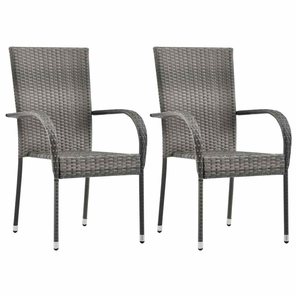 Vidaxl cadeiras de exterior empilháveis 2 pcs vime pe cinzento