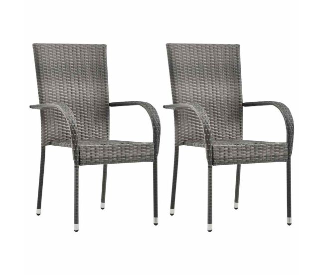 Vidaxl cadeiras de exterior empilháveis 2 pcs vime pe cinzento