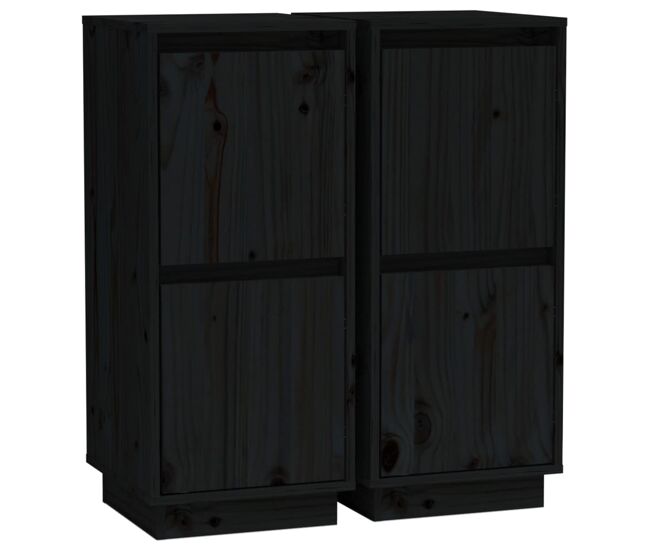 Vidaxl aparadores 2 pcs 31,5x34x75 cm madeira de pinho maciça preto