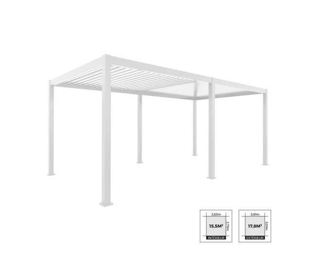 Pérgola bioclimática 3x6m com lâminas ajustáveis , triomphe 3x6m, blanc, 600x300x250 cm