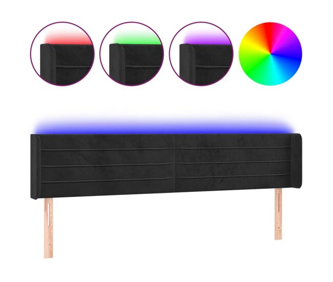 Vidaxl cabeceira de cama c/ luzes led veludo 163x16x78/88 cm preto