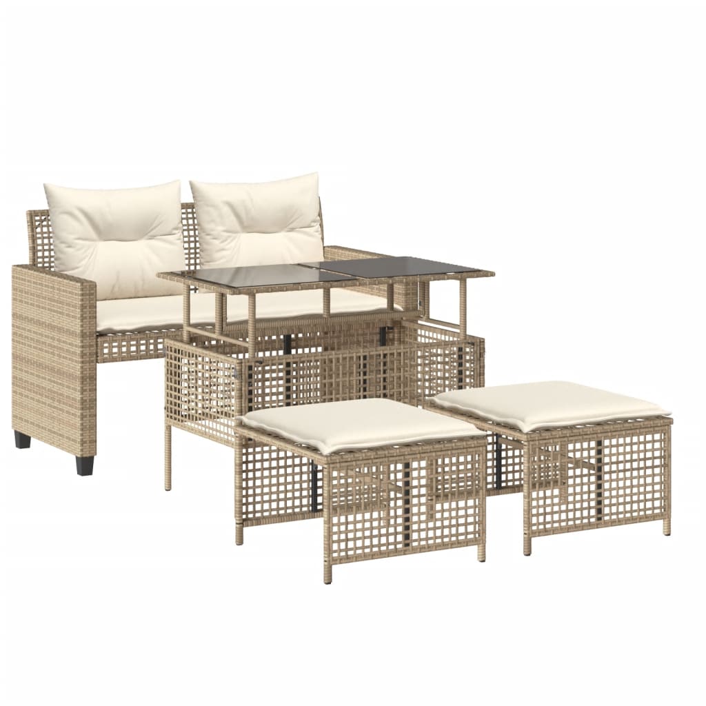 Vidaxl 4pcs conj. de sofás para jardim c/almofadões vime pe/vidro bege