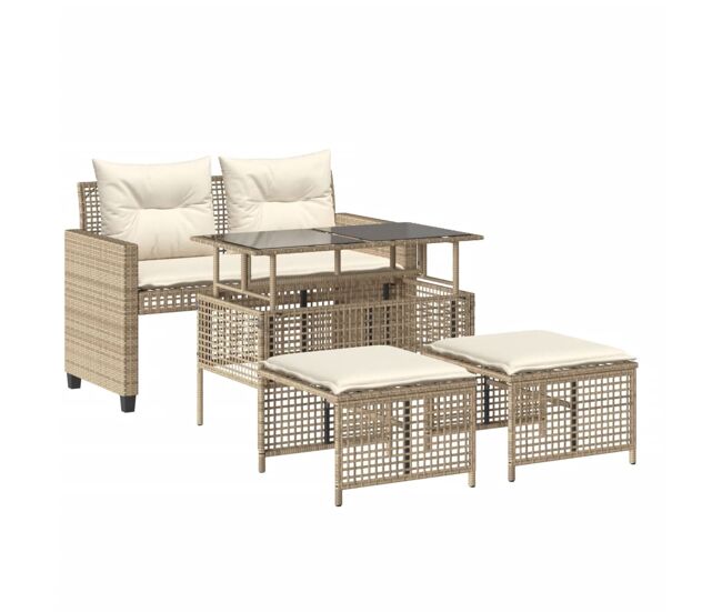 Vidaxl 4pcs conj. de sofás para jardim c/almofadões vime pe/vidro bege