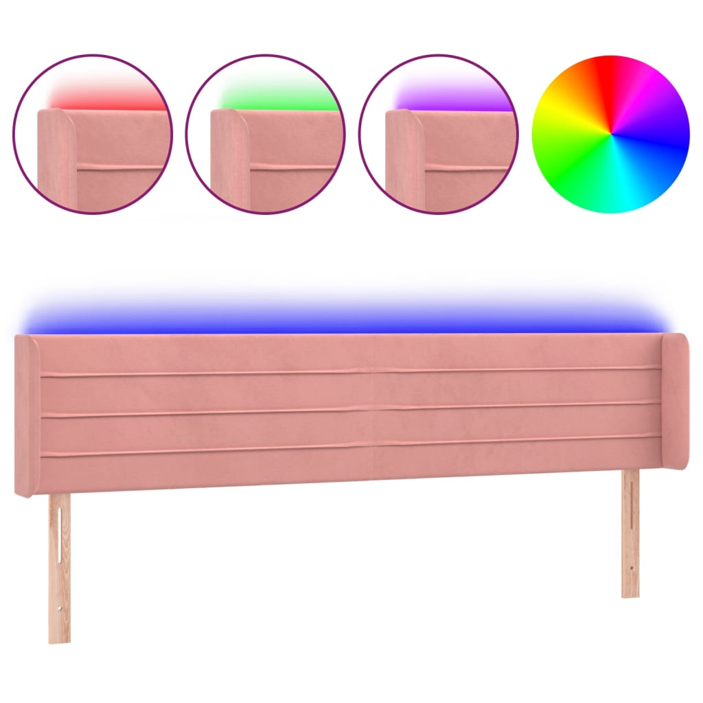 Vidaxl cabeceira de cama c/ luzes led veludo 163x16x78/88 cm rosa