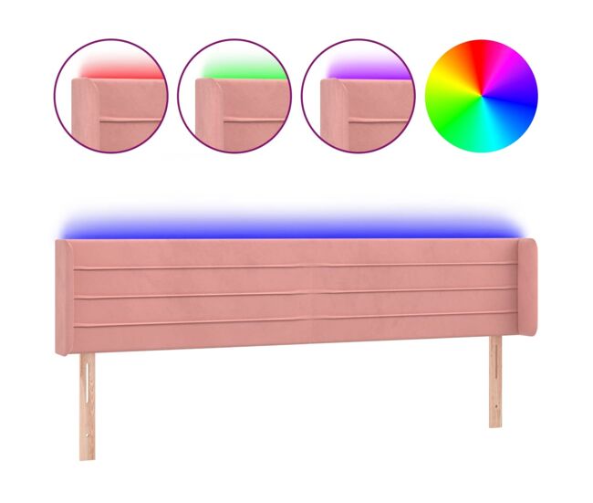 Vidaxl cabeceira de cama c/ luzes led veludo 163x16x78/88 cm rosa