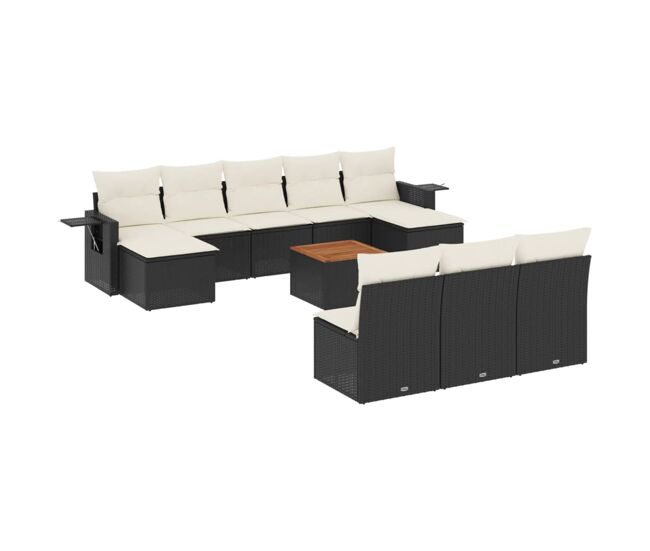 Vidaxl 11 pcs conjunto sofás de jardim c/ almofadões vime pe preto