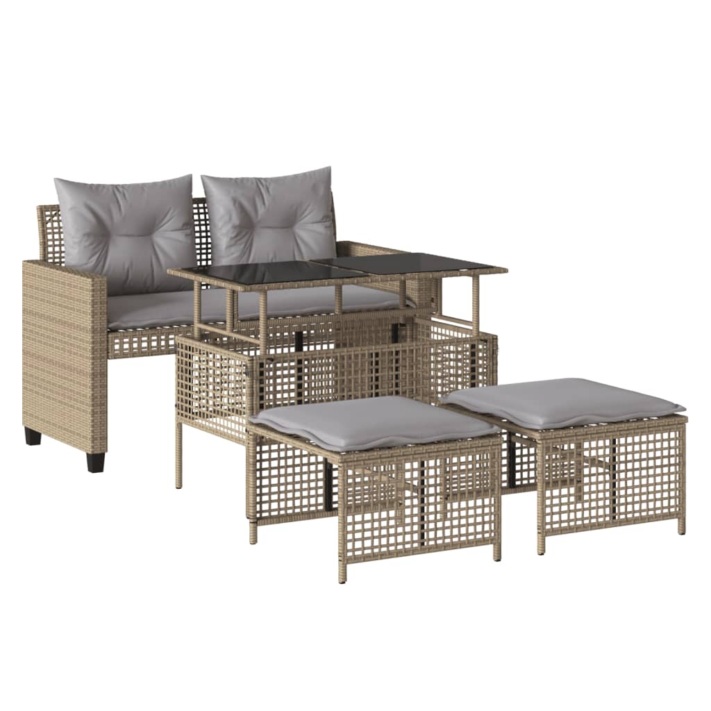 Vidaxl 4pcs conj. de sofás para jardim c/almofadões vime pe/vidro bege