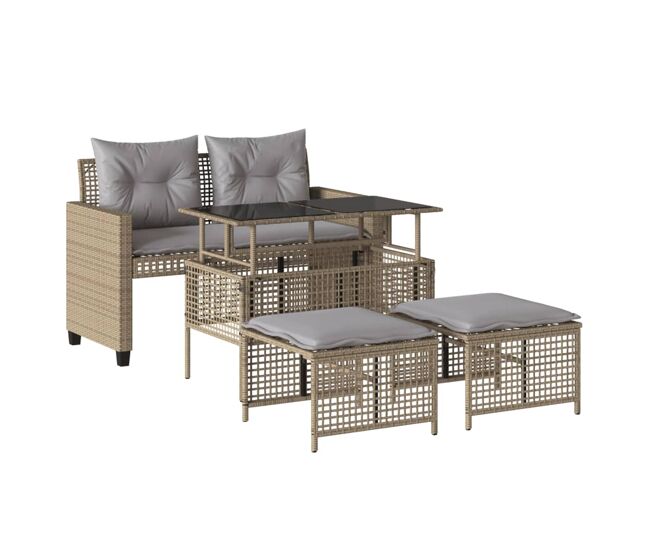 Vidaxl 4pcs conj. de sofás para jardim c/almofadões vime pe/vidro bege