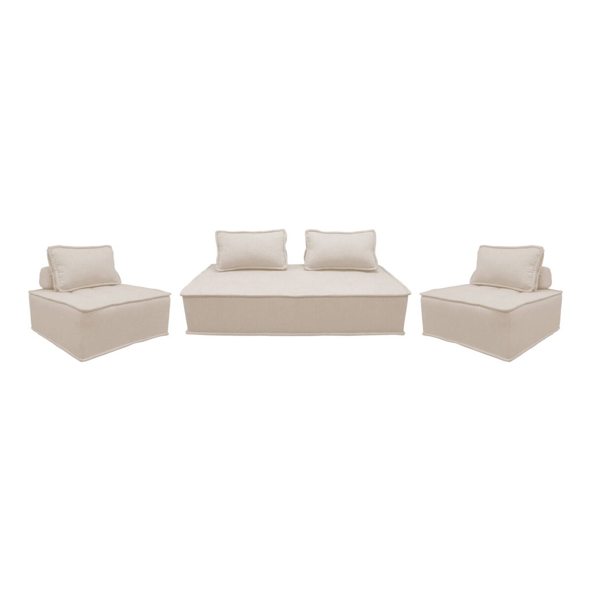 Conjunto de poltronas para sofá modular em tecido estofado, 4 lugares, dao, creme, 180x90x78 cm