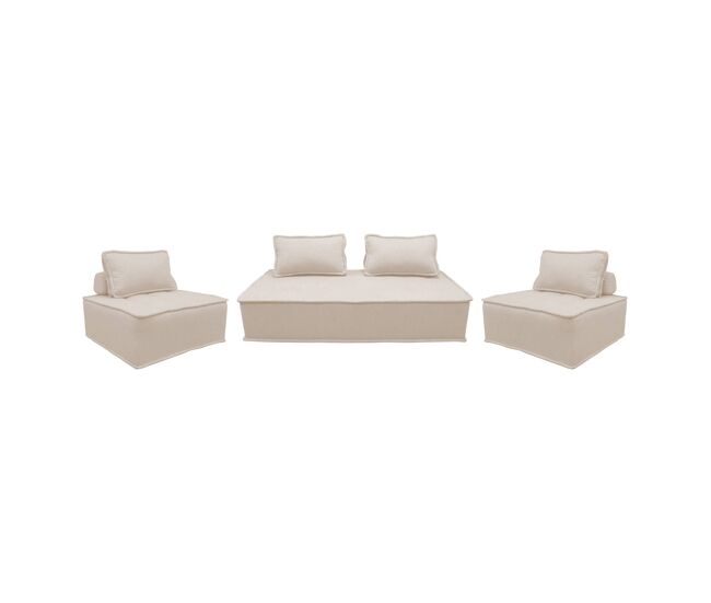Conjunto de poltronas para sofá modular em tecido estofado, 4 lugares, dao, creme, 180x90x78 cm