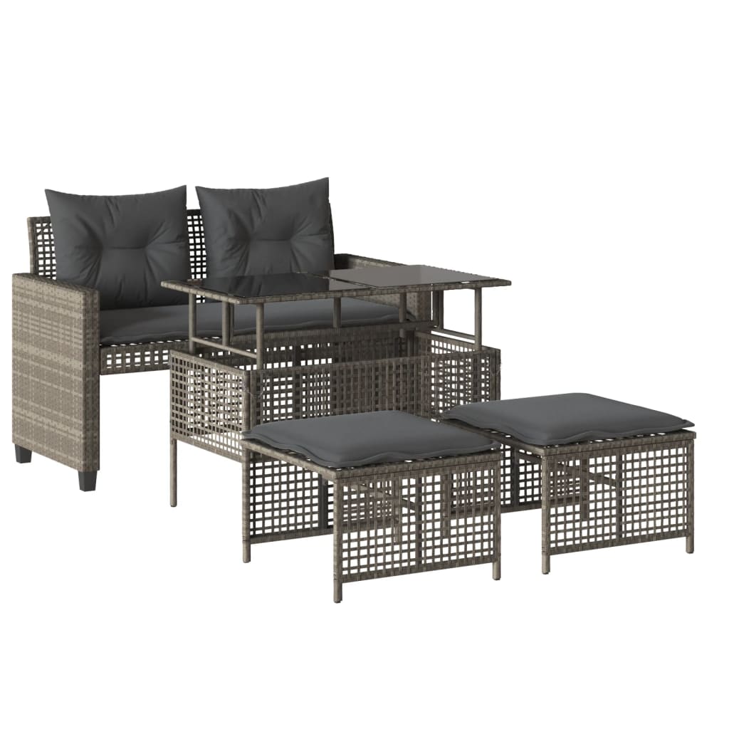 Vidaxl 4 pcs conj. sofás jardim c/ almofadões vime pe/vidro
