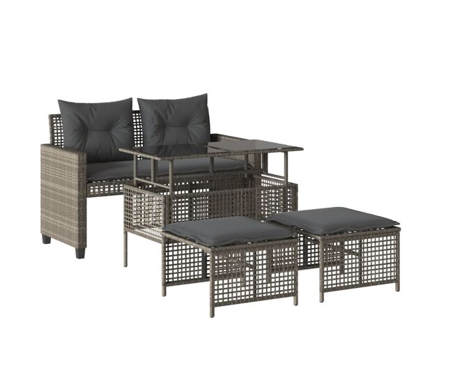 Vidaxl 4 pcs conj. sofás jardim c/ almofadões vime pe/vidro