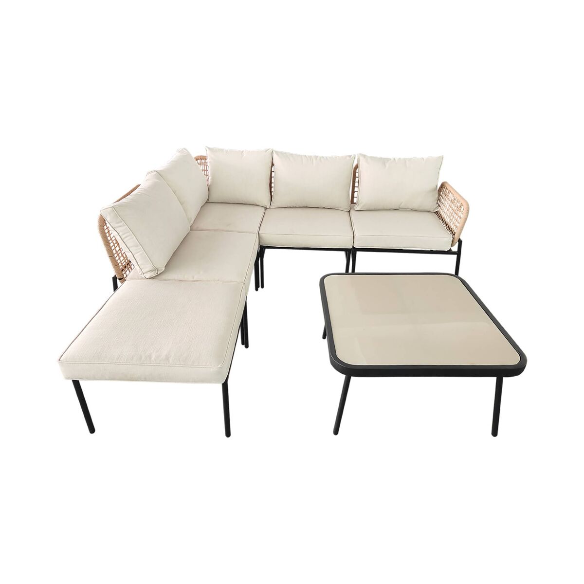 Conjunto de jardim em ângulo de acier e cordas para 5 pessoas, talia, beige, 72x72x40 cm