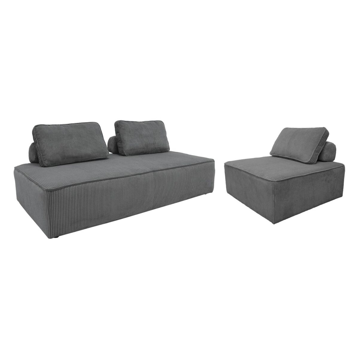 Sofá modular em tecido veludo canelado de 3 lugares, lao, gris escuro, 180x90x78 cm