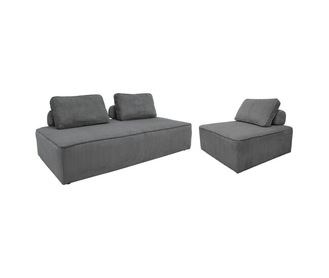 Sofá modular em tecido veludo canelado de 3 lugares, lao, gris escuro, 180x90x78 cm
