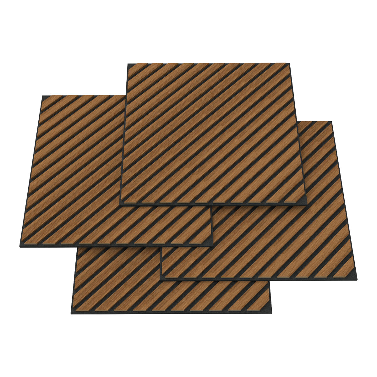 Conjunto de 4 painéis acústicos 3d vang com lâminas diagonais 1,44 m² teca [neu.holz]