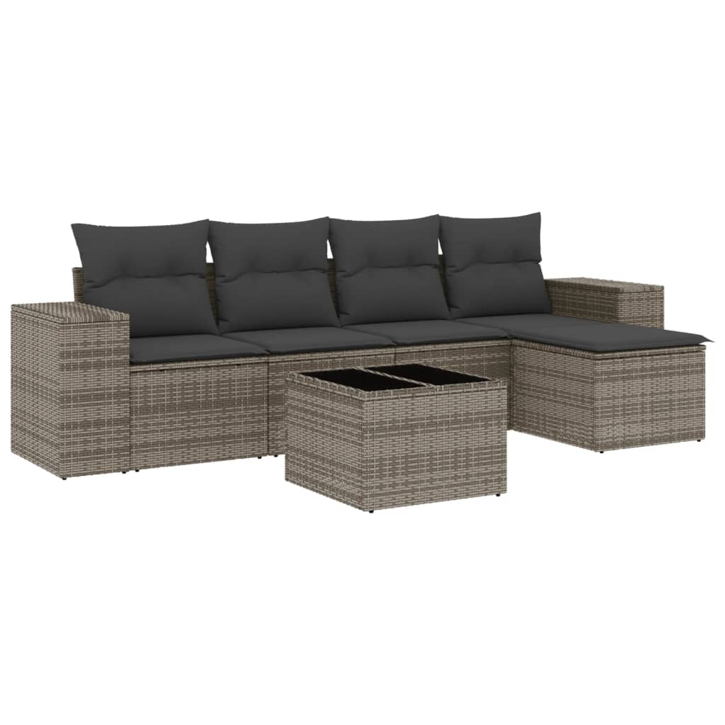 Vidaxl 6 pcs conjunto sofás de jardim com almofadões vime cinzento