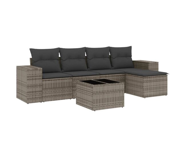 Vidaxl 6 pcs conjunto sofás de jardim com almofadões vime cinzento