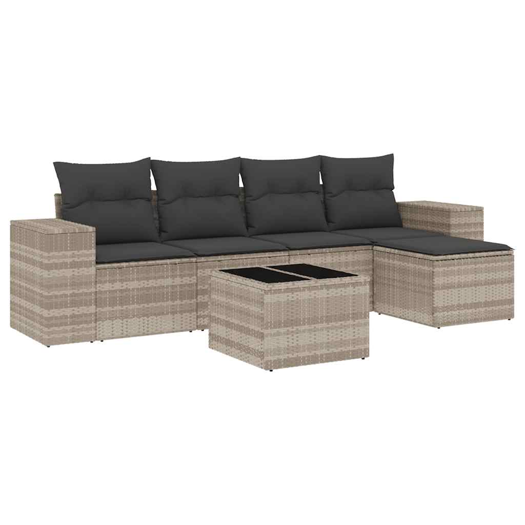 Vidaxl 6 pcs conj. sofás jardim com almofadões vime pe cinzento-claro