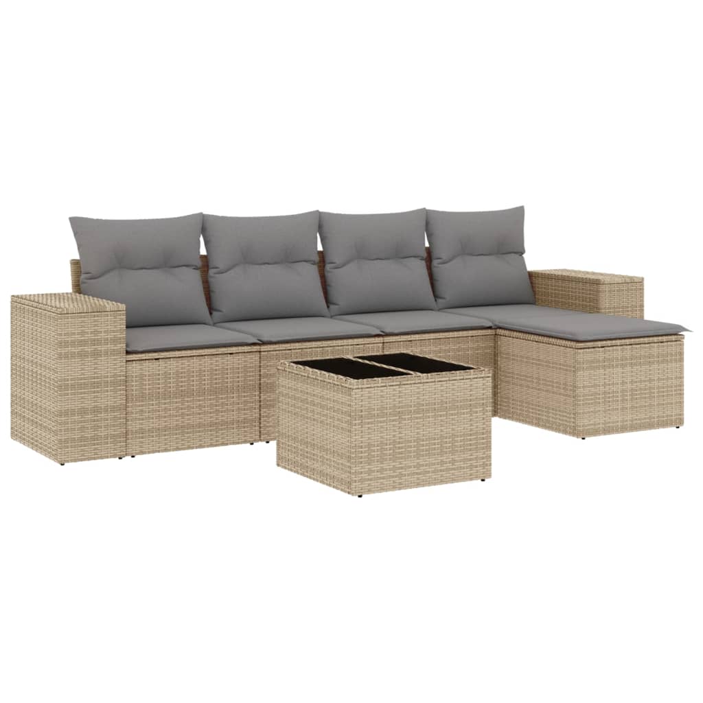 Vidaxl 6 pcs conjunto de sofás p/ jardim com almofadões vime pe bege