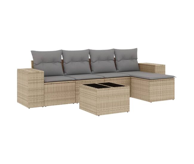 Vidaxl 6 pcs conjunto de sofás p/ jardim com almofadões vime pe bege