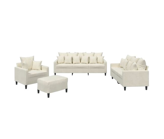Vidaxl 4 pcs conjunto de sofás com almofadões veludo cor creme