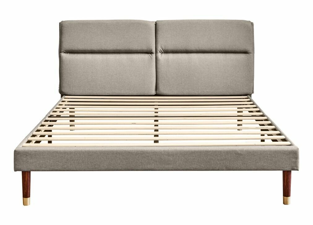 Cama de casal estofada em tecido de linho bege cinzento com cabeceira ajustável 160*200cm krills