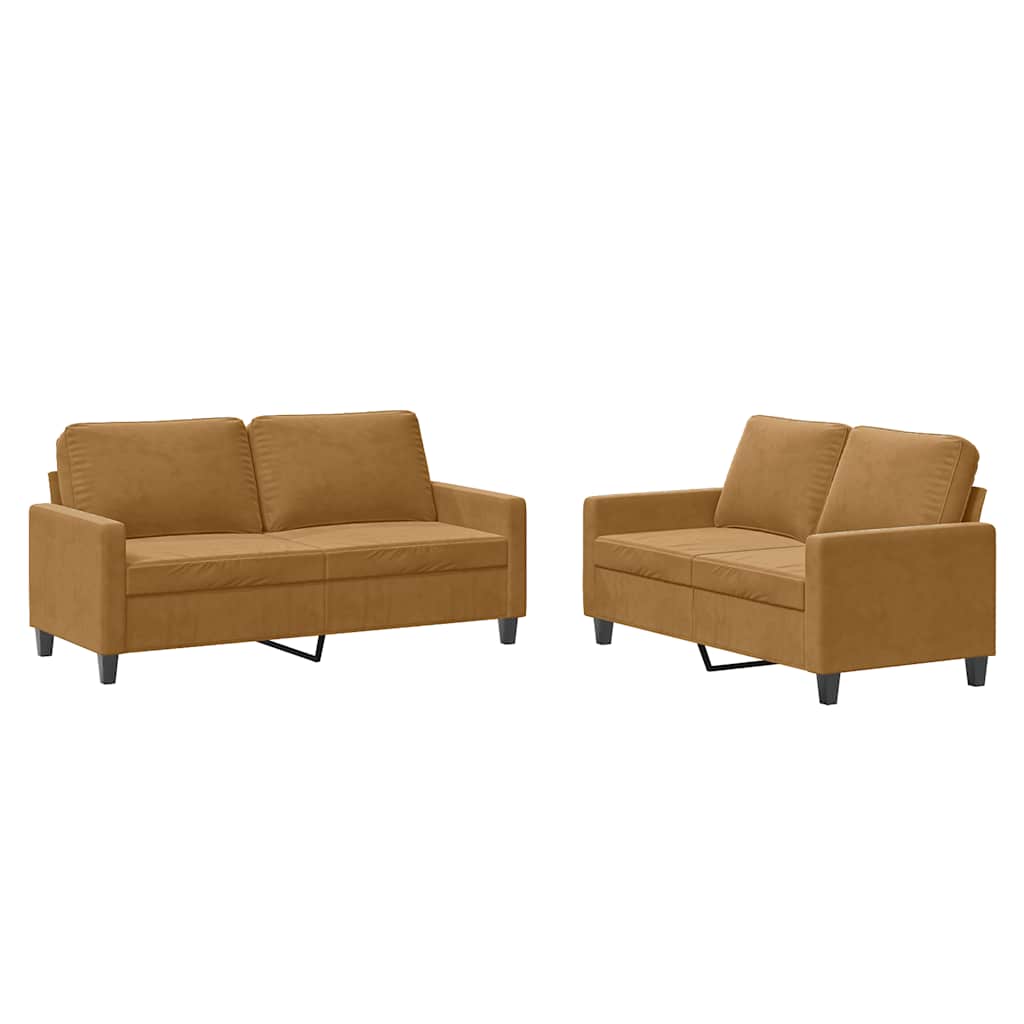 Vidaxl 2 pcs conjunto de sofás com almofadões veludo castanho