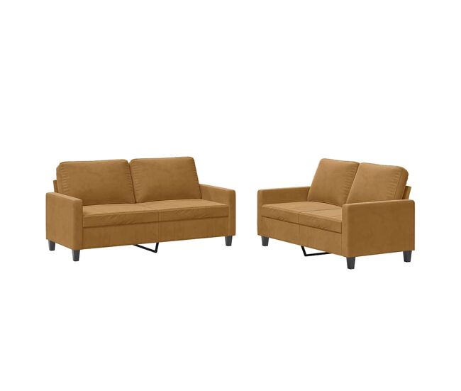 Vidaxl 2 pcs conjunto de sofás com almofadões veludo castanho