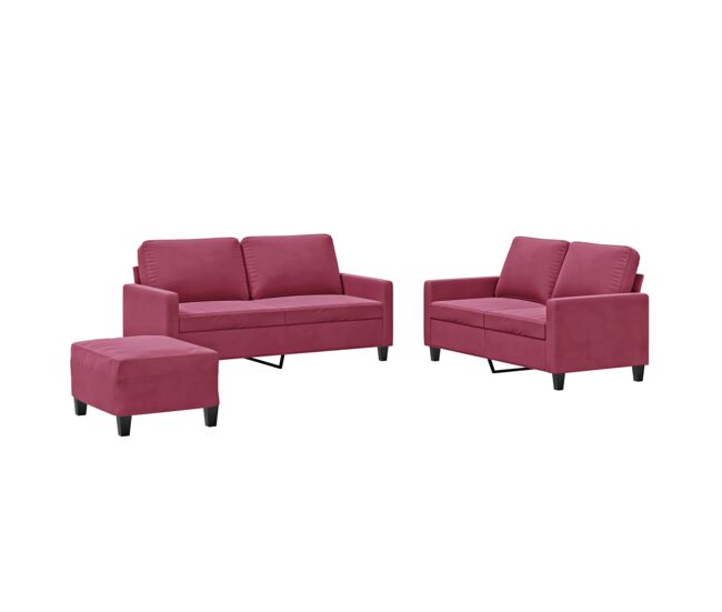 Vidaxl 3 pcs conjunto de sofás com almofadões veludo vermelho tinto