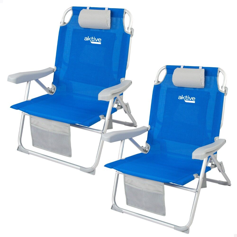 Aktive pack 2 cadeiras de praia dobráveis xxl multiposição tecido reforçado azul