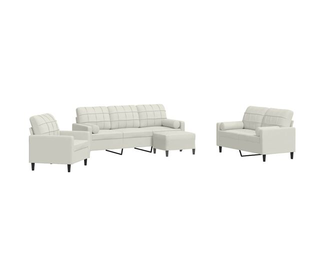 Vidaxl 4 pcs conjunto de sofás com almofadões e rolos veludo creme