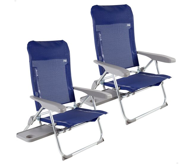 Aktive pack 2 cadeiras de praia dobráveis multiposições slim c/mesa