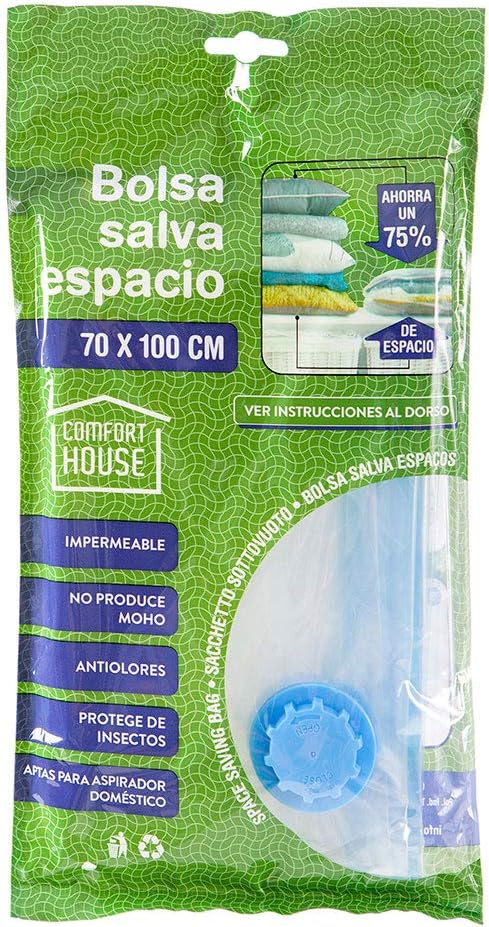 CASA COM-FORT | Sacos de vácuo para roupas | Pacote com 6 unidades | Inflador a vácuo incluso | (70cm x 100cm) |