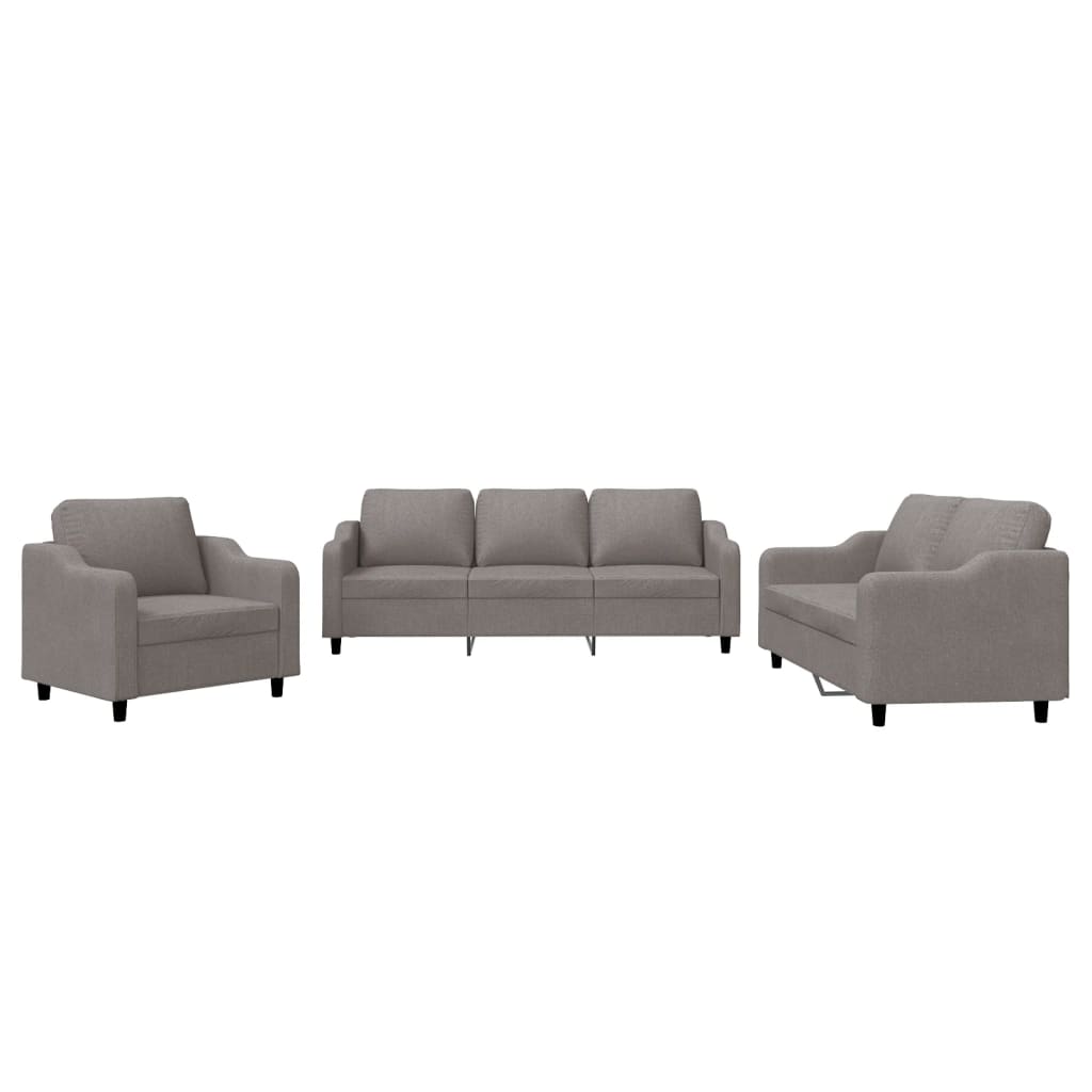 Vidaxl 3 pcs conjunto de sofás com almofadões tecido cinza-acastanhado