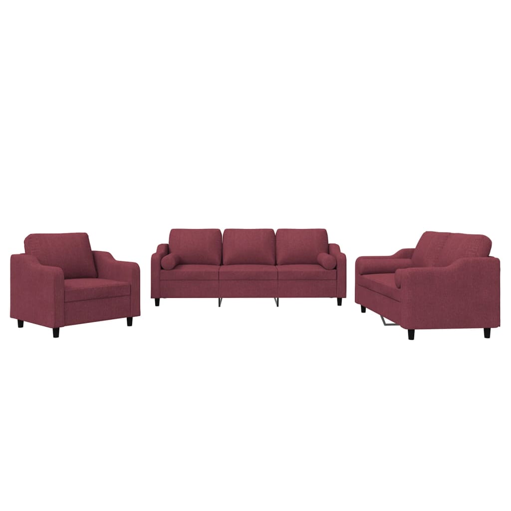 Vidaxl 3 pcs conjunto de sofás com almofadas tecido vermelho-tinto