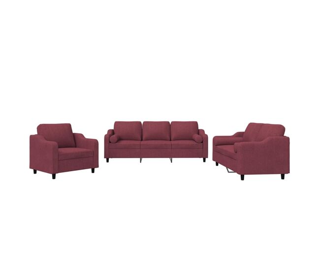Vidaxl 3 pcs conjunto de sofás com almofadas tecido vermelho-tinto
