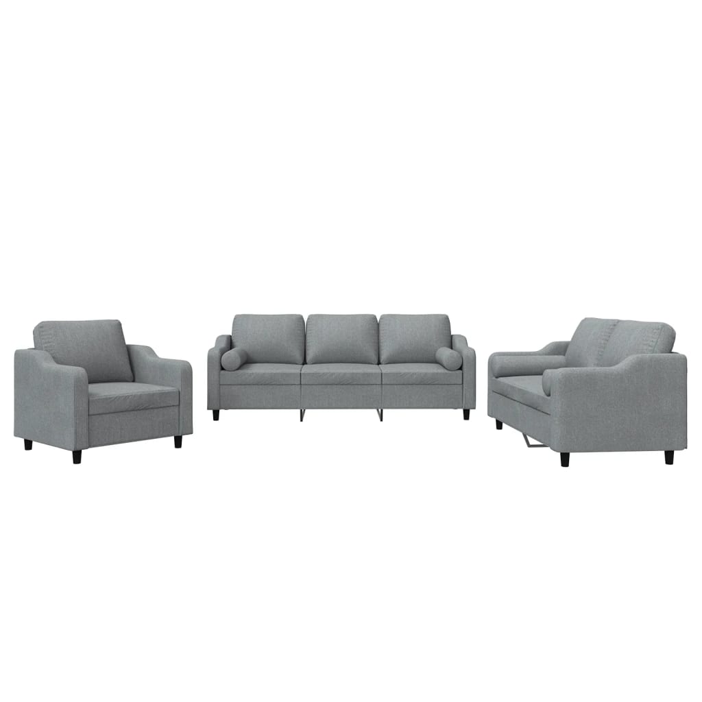 Vidaxl 3 pcs conjunto de sofás com almofadas tecido cinzento-claro