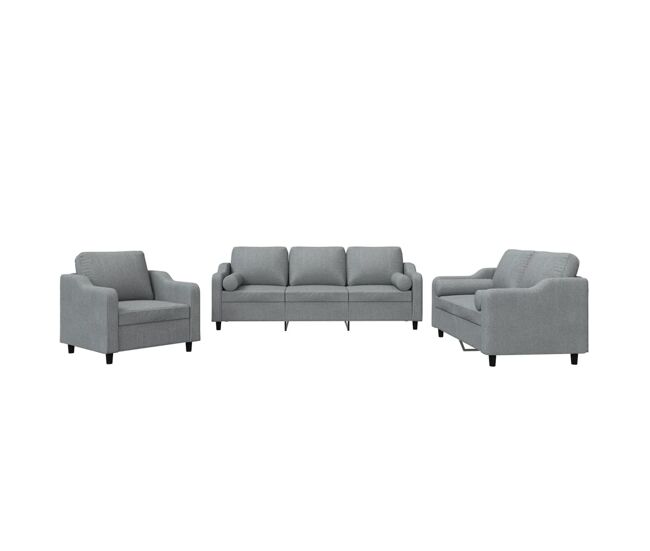 Vidaxl 3 pcs conjunto de sofás com almofadas tecido cinzento-claro